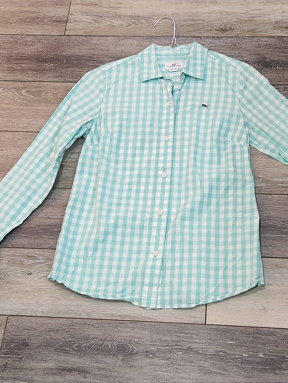Vineyard Vines Mint Green and White Gingham Shirt Size 2